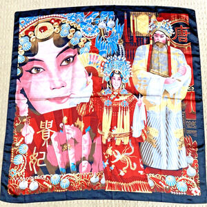 Asian Emperor Empress Scarf large silky feel square wrap modern colorful satin